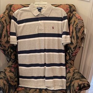 Polo by Ralph Lauren Boys XL 18-20 Gray, Navy, White Stripe Polo Shirt